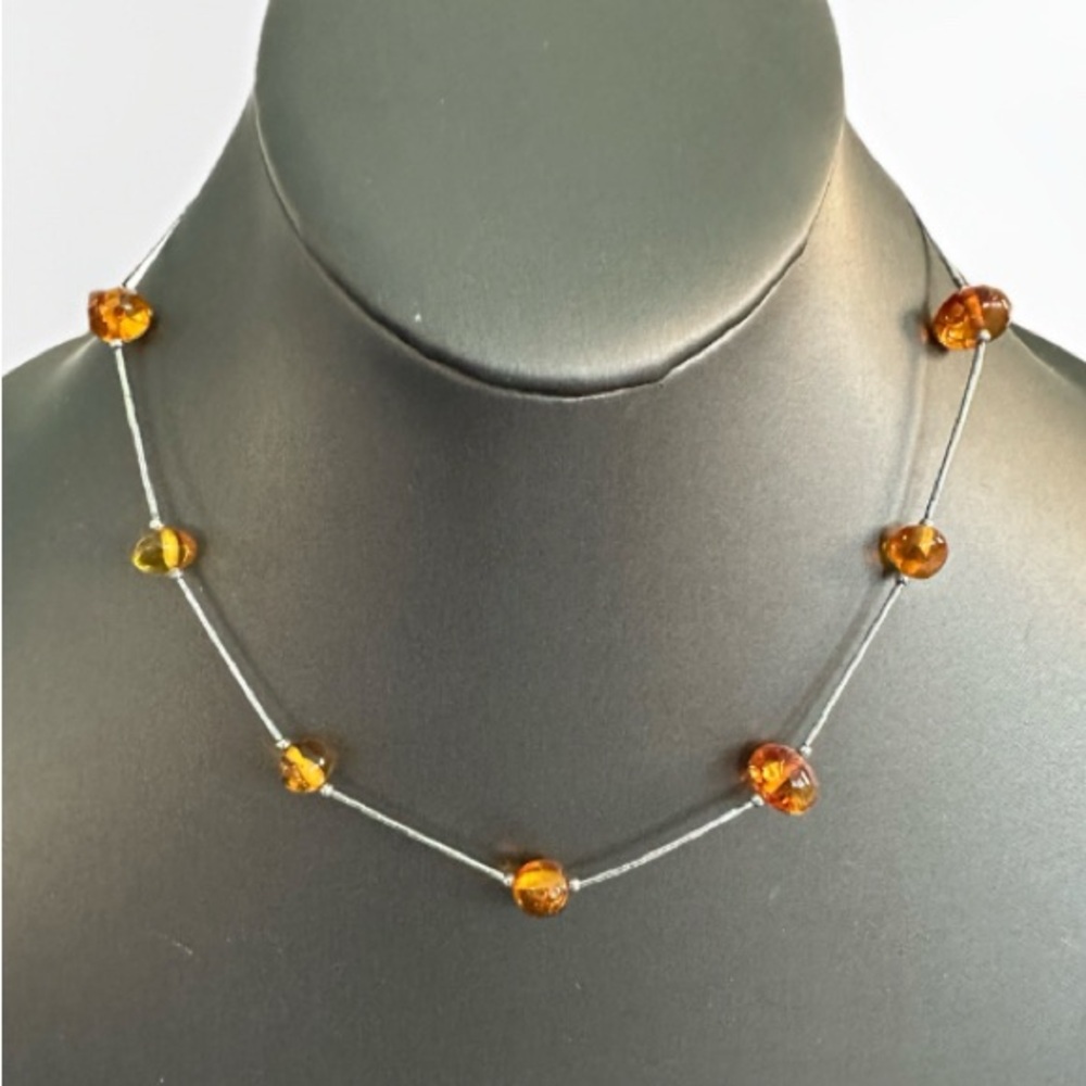 VTG Amber 925 Liquid Silver Necklace Genuine Baltic Amber